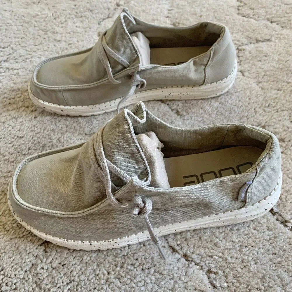 Hey Dude Women’s Wendy Gray Canvas Slip On Casual Loafer Shoes US 8 EU 39